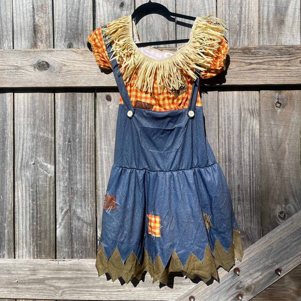 Kids Scarecrow Costume with Blue and Orange Design Sz S (4-6)